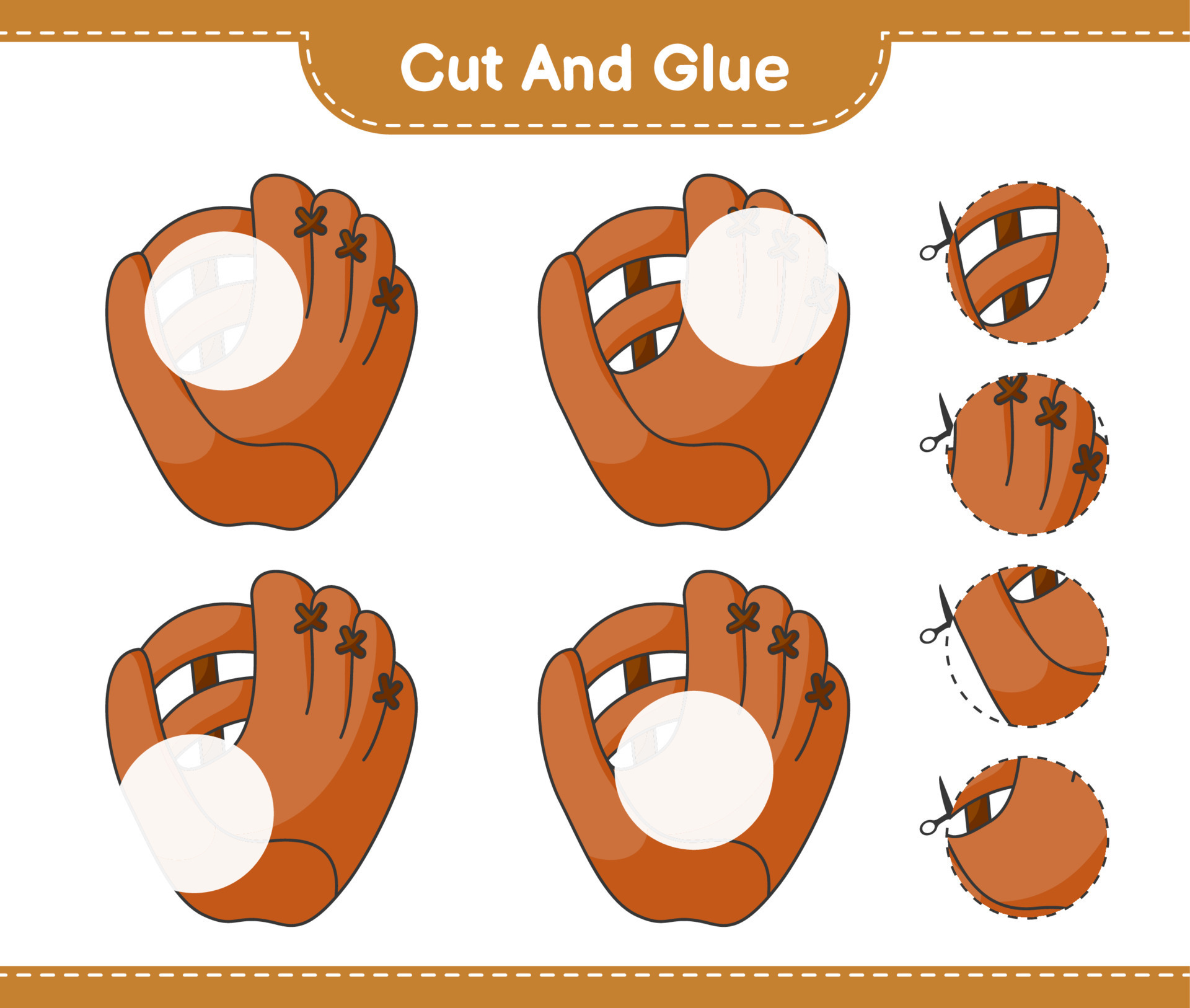 Cut and glue, cut parts of Baseball Glove and glue them. Educational children game, printable