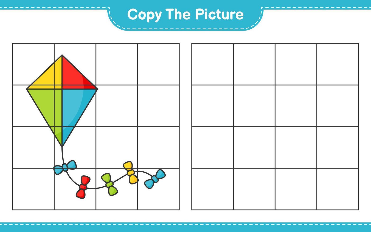 Copy the picture, copy the picture of Kite using grid lines. Educational children game, printable worksheet, vector illustration