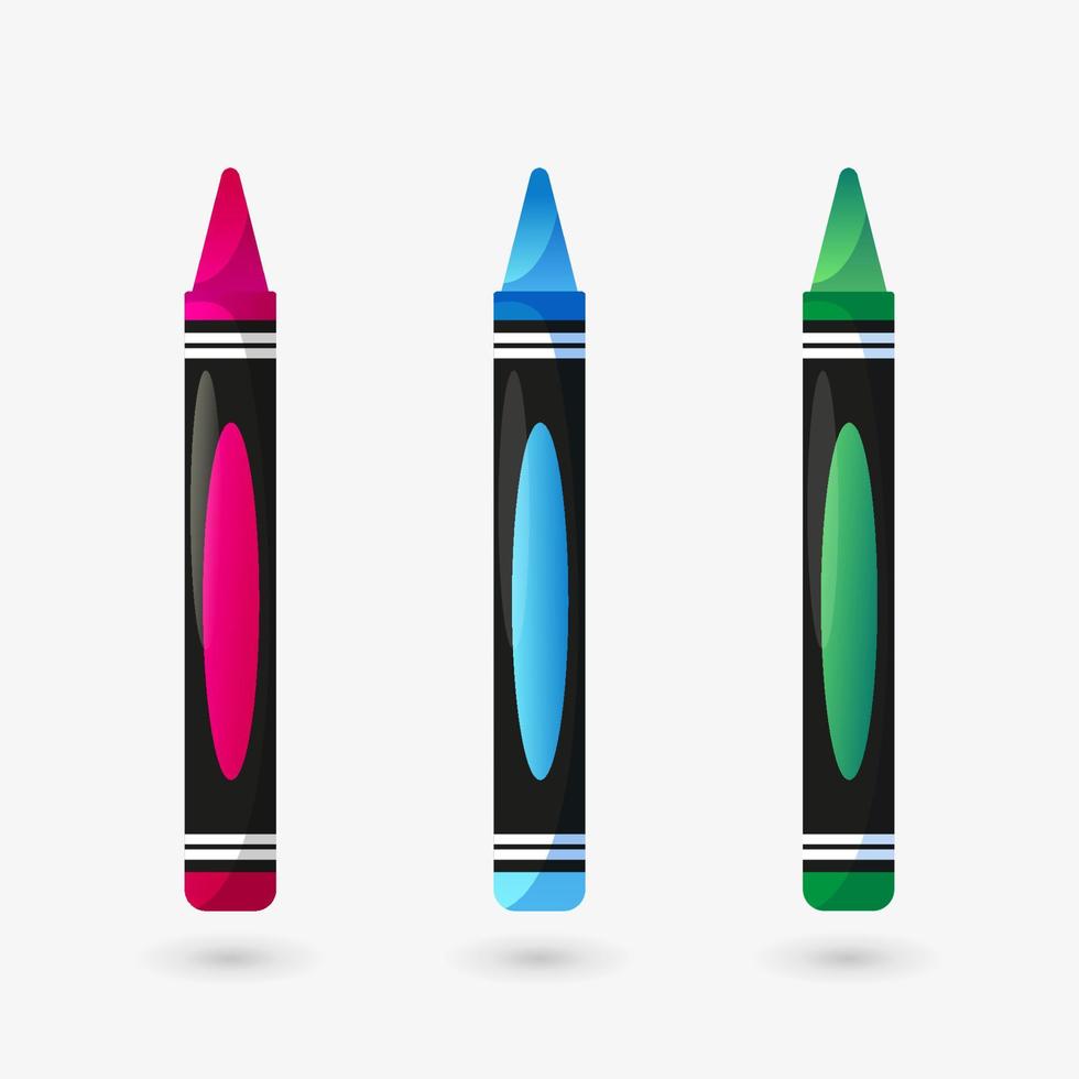 crayones de cera de colores de dibujos animados sobre fondo aislado. lápices rosas, azules y verdes para la escuela vector