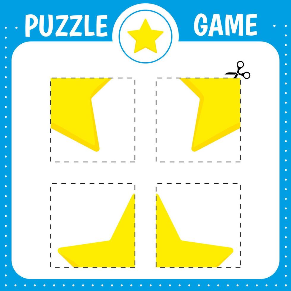 Puzzle game for kids. Cutting practice. Education developing worksheet. Activity page. Cut and glue star vector