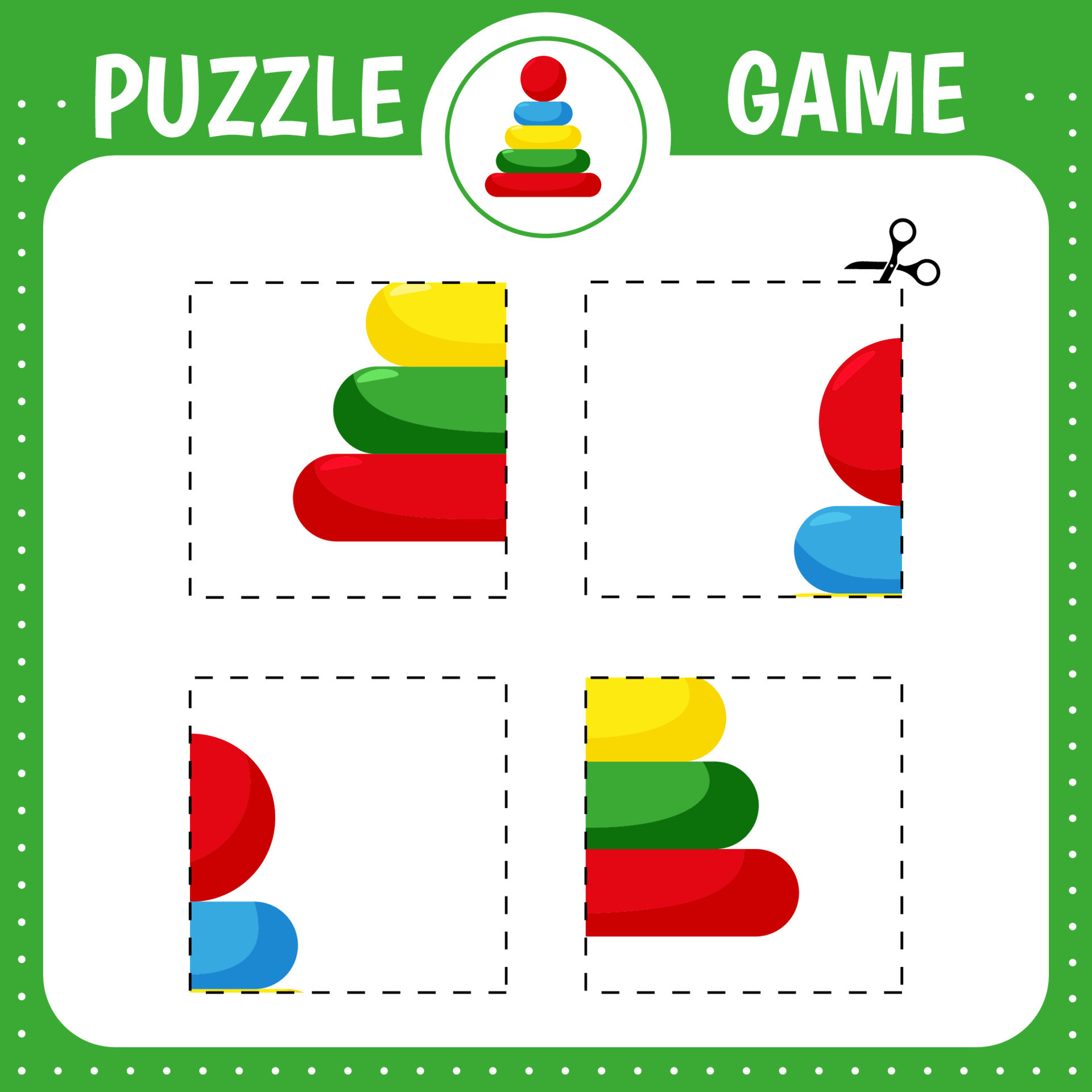 Puzzle game for kids. Cutting practice. Education developing worksheet