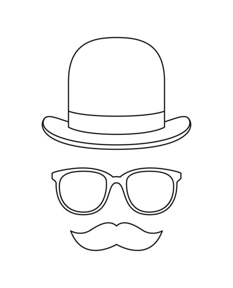 página para colorear con bigote, sombrero y gafas para niños vector