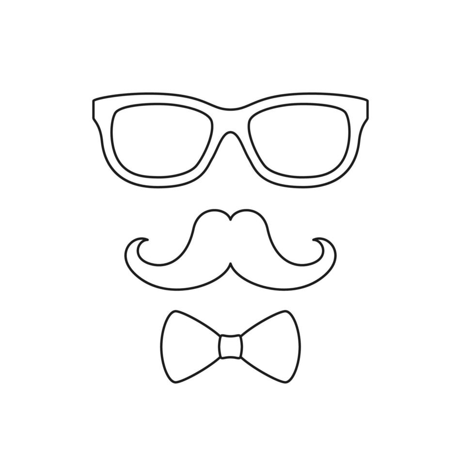 Coloring page with Mustache, Bow Tie, and Glasses for kids vector