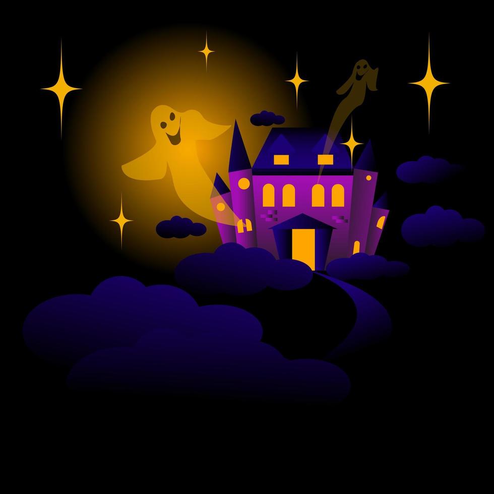 Halloween vector illustration . House witch the ghosts.