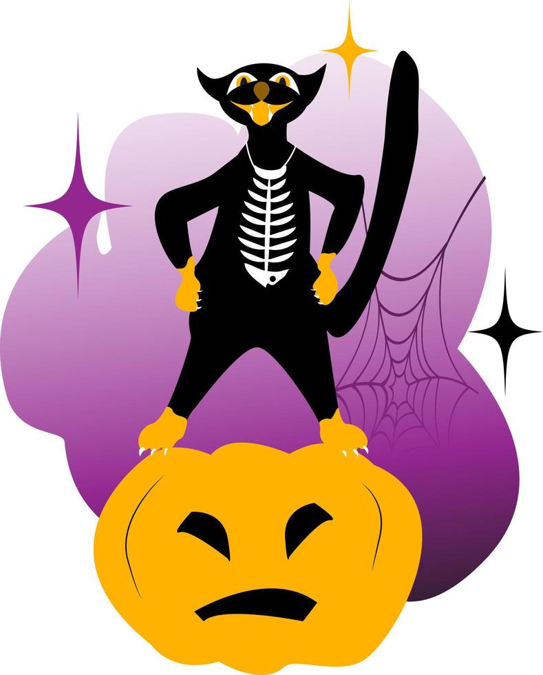 accesorios de halloween ilustración vectorial gato negro y calabaza. para imprimir,fondo,tarjeta de felicitación,invitación de tarjeta vector