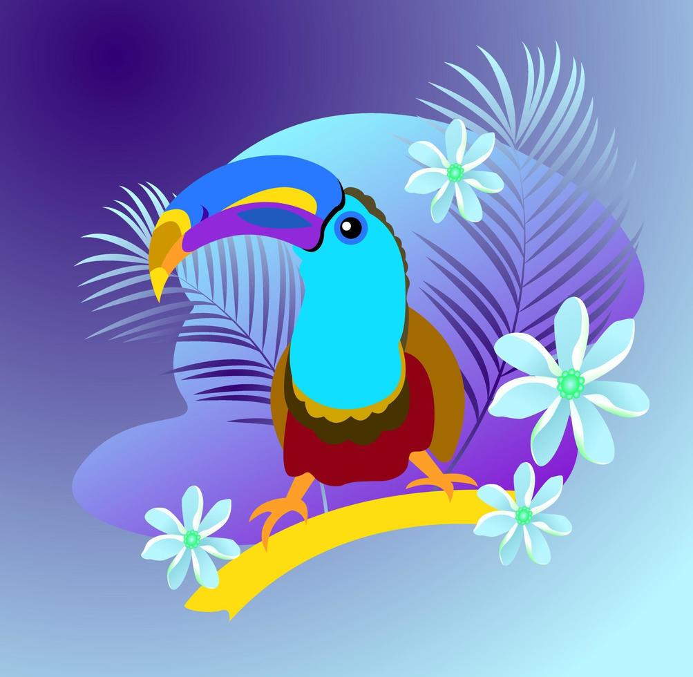 tropical bird. background with toucan and palm leaves.vector vector