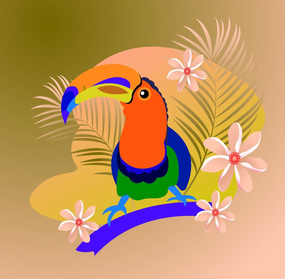 ave tropical fondo con tucán y hojas de palma.vector vector