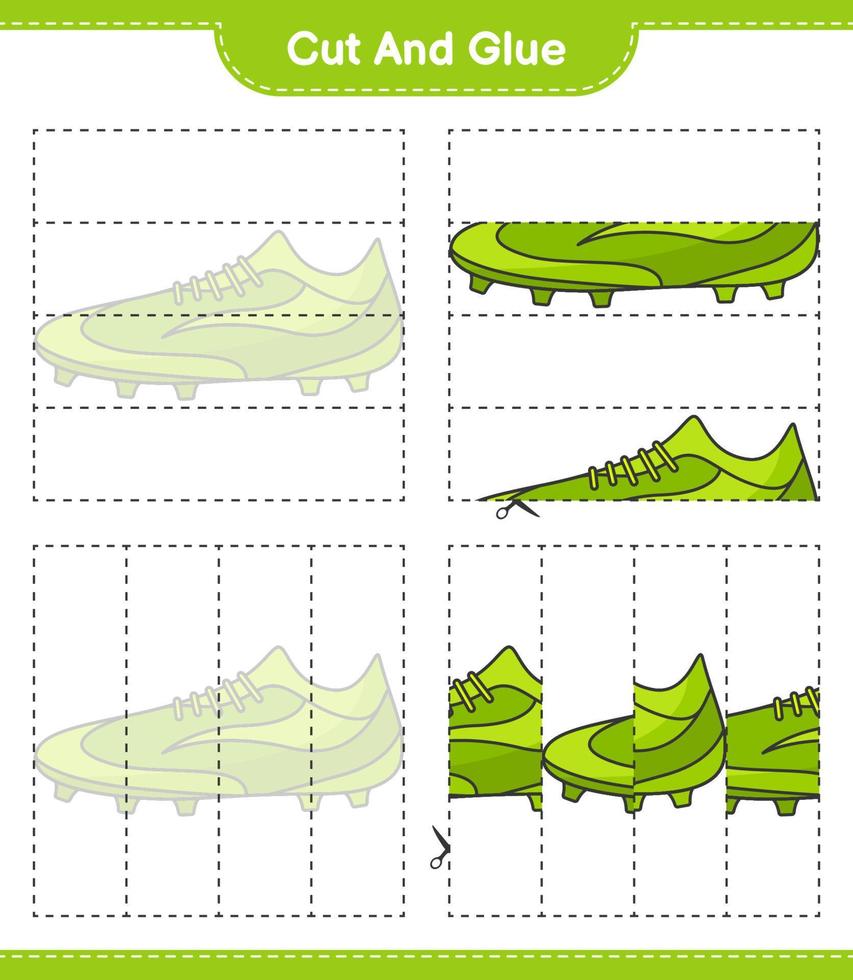 Cut and glue, cut parts of Soccer Shoes and glue them. Educational children game, printable worksheet, vector illustration