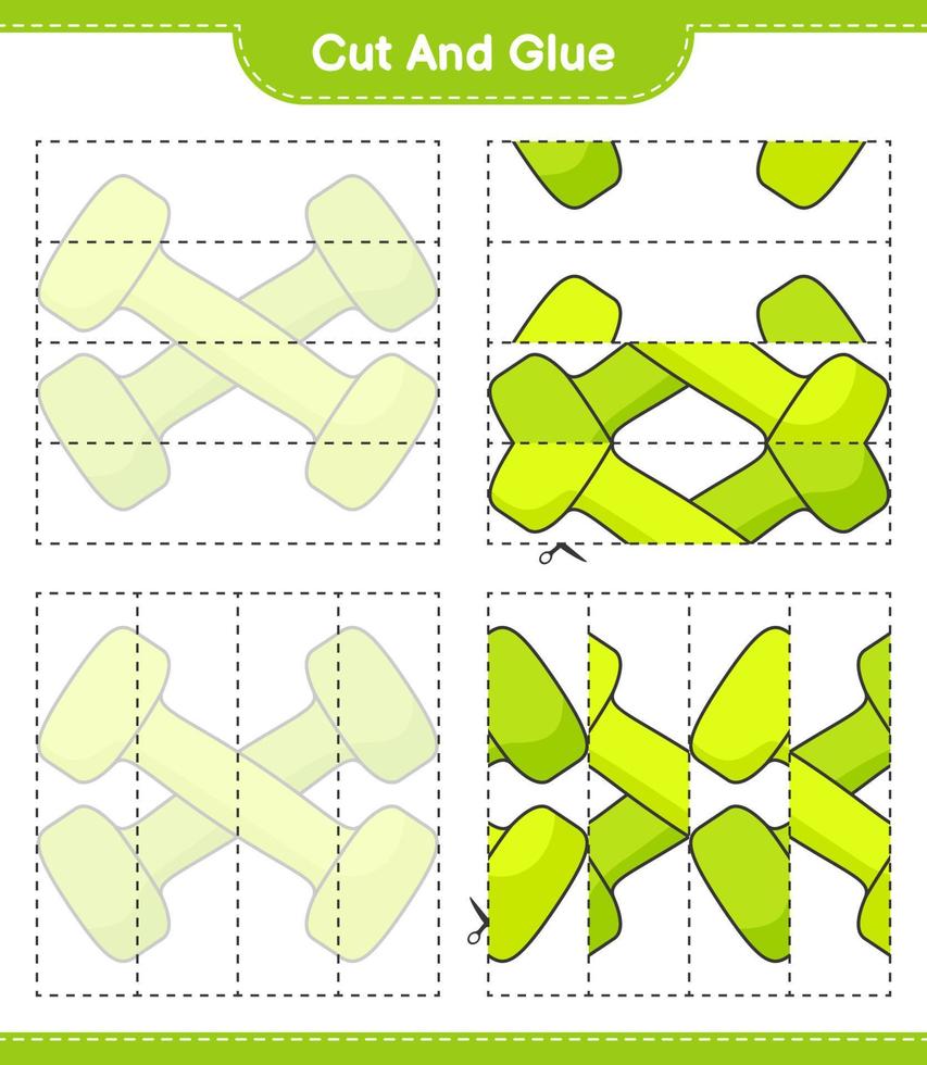 Cut and glue, cut parts of Dumbbell and glue them. Educational children game, printable worksheet, vector illustration