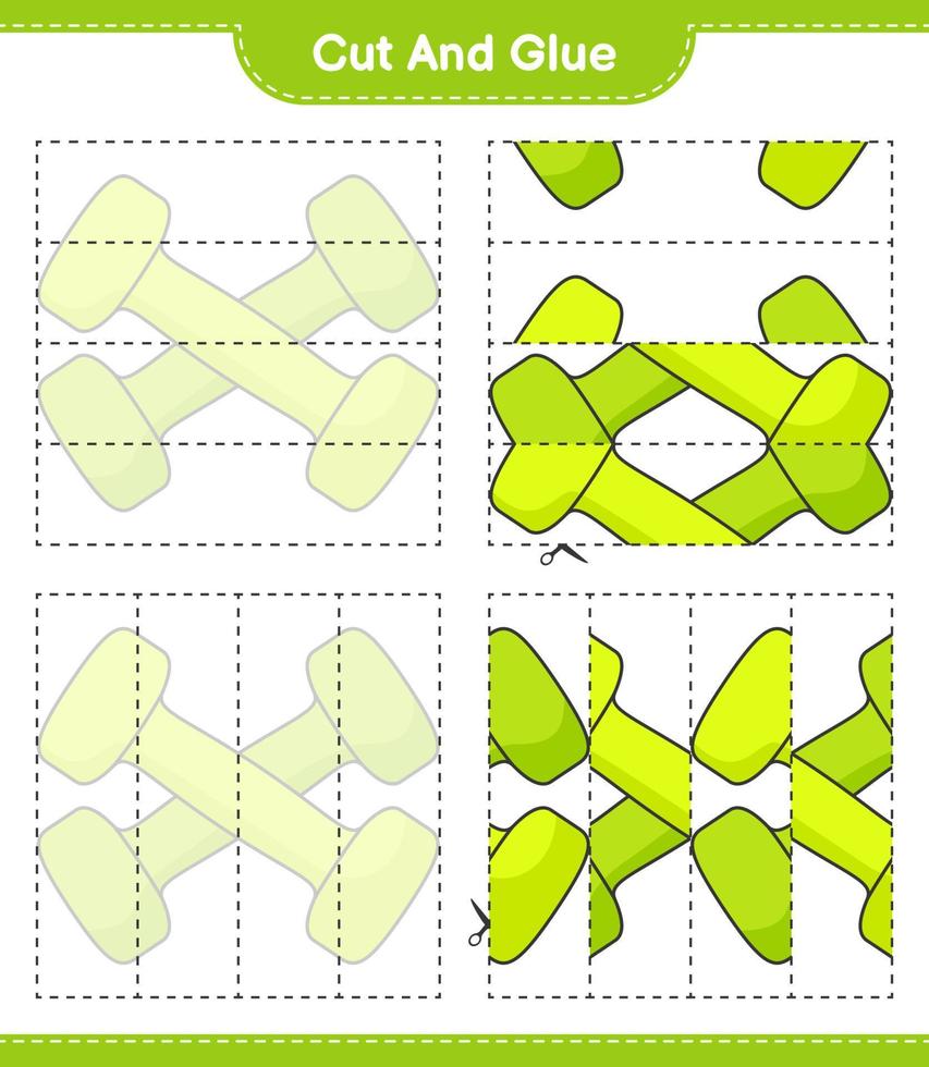 corta y pega, corta partes de mancuernas y pégalas. juego educativo para niños, hoja de cálculo imprimible, ilustración vectorial vector