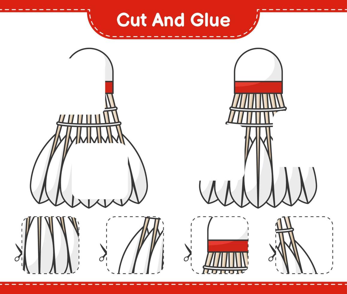 Cut and glue, cut parts of Shuttlecock and glue them. Educational children game, printable worksheet, vector illustration