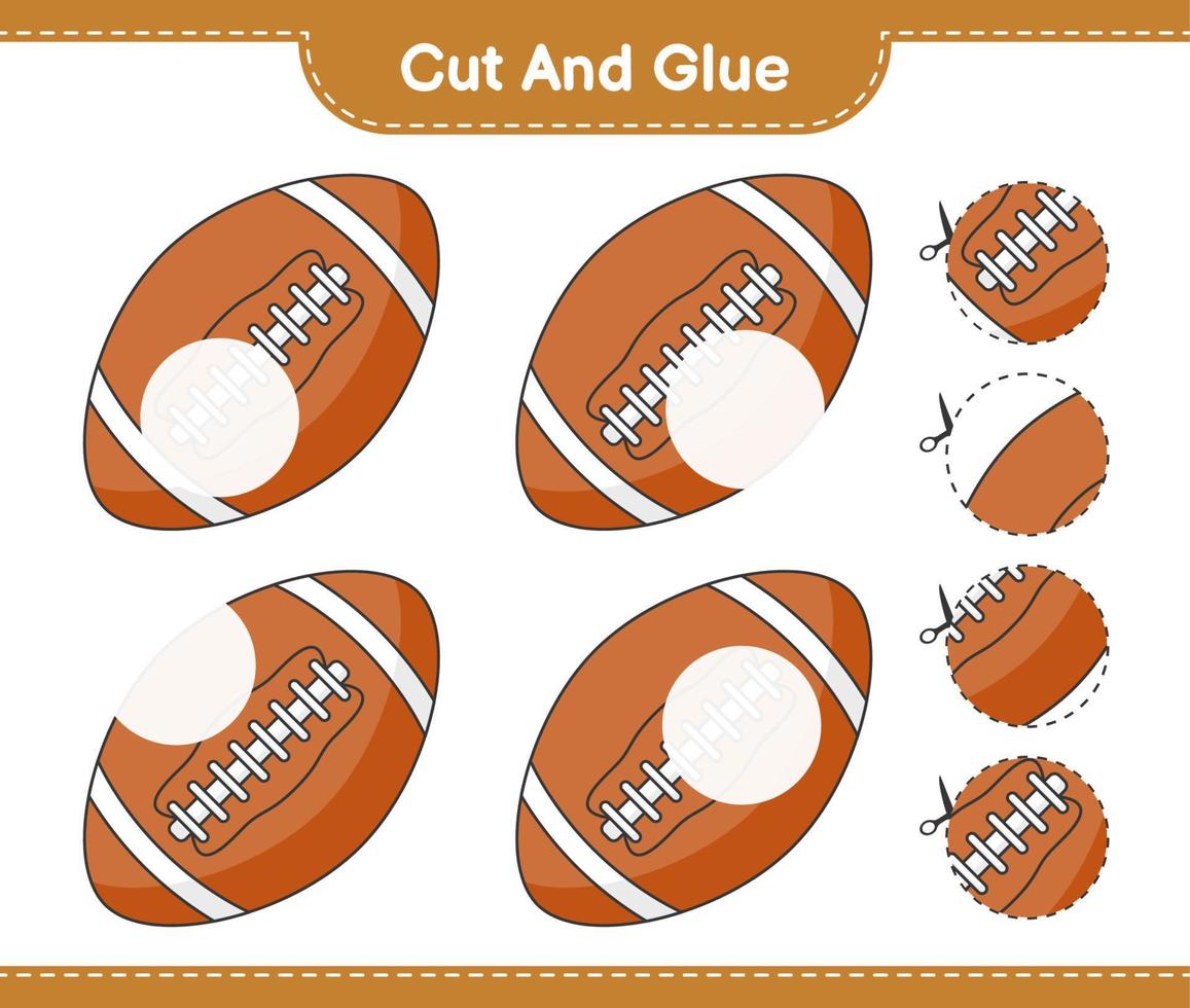 Cut and glue, cut parts of Rugby Ball and glue them. Educational children game, printable worksheet, vector illustration