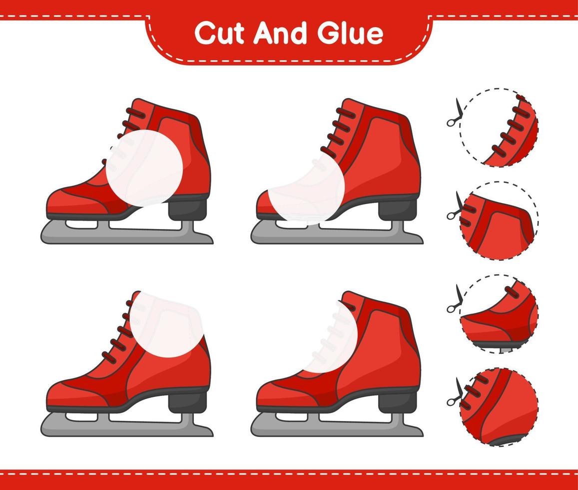 cortar y pegar, cortar partes de patines de hielo y pegarlos. juego educativo para niños, hoja de cálculo imprimible, ilustración vectorial vector