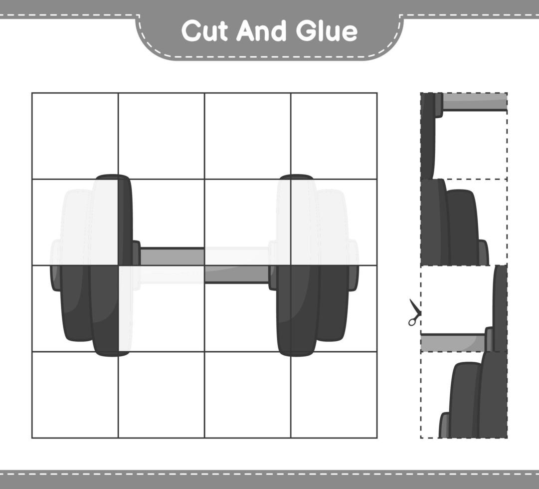 Cut and glue, cut parts of Dumbbell and glue them. Educational children game, printable worksheet, vector illustration