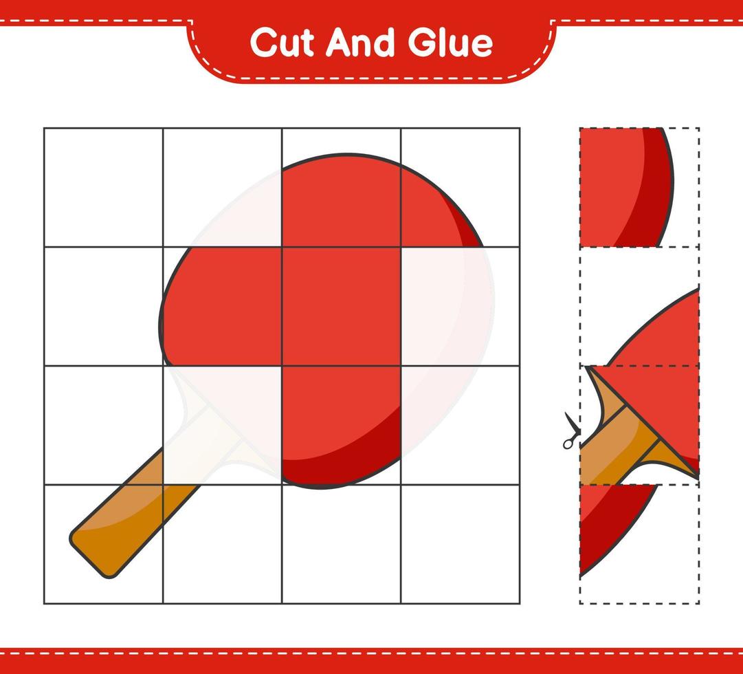 Cut and glue, cut parts of Ping Pong Racket and glue them. Educational children game, printable worksheet, vector illustration