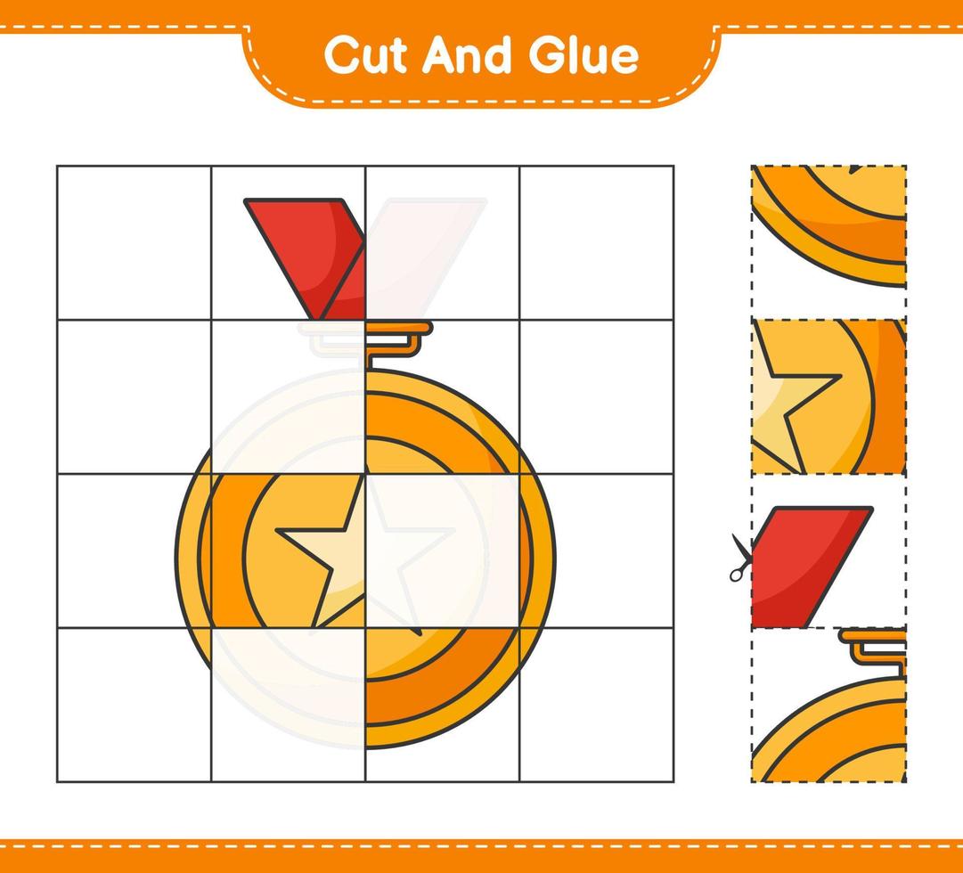 Cut and glue, cut parts of Trophy and glue them. Educational children game, printable worksheet, vector illustration