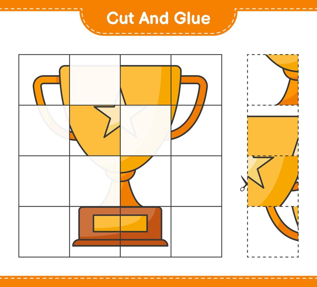 Cut and glue, cut parts of Trophy and glue them. Educational children game, printable worksheet, vector illustration