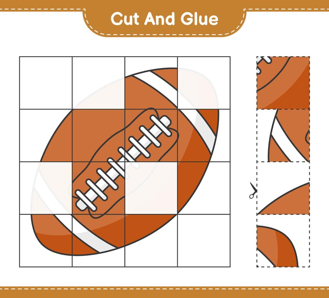 Cut and glue, cut parts of Rugby Ball and glue them. Educational children game, printable worksheet, vector illustration