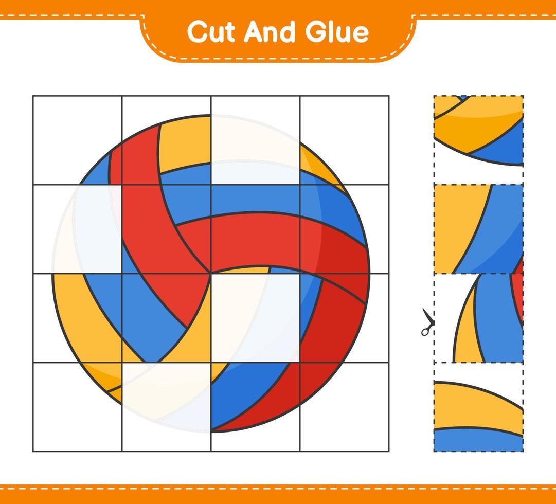 Cut and glue, cut parts of Volleyball and glue them. Educational children game, printable worksheet, vector illustration