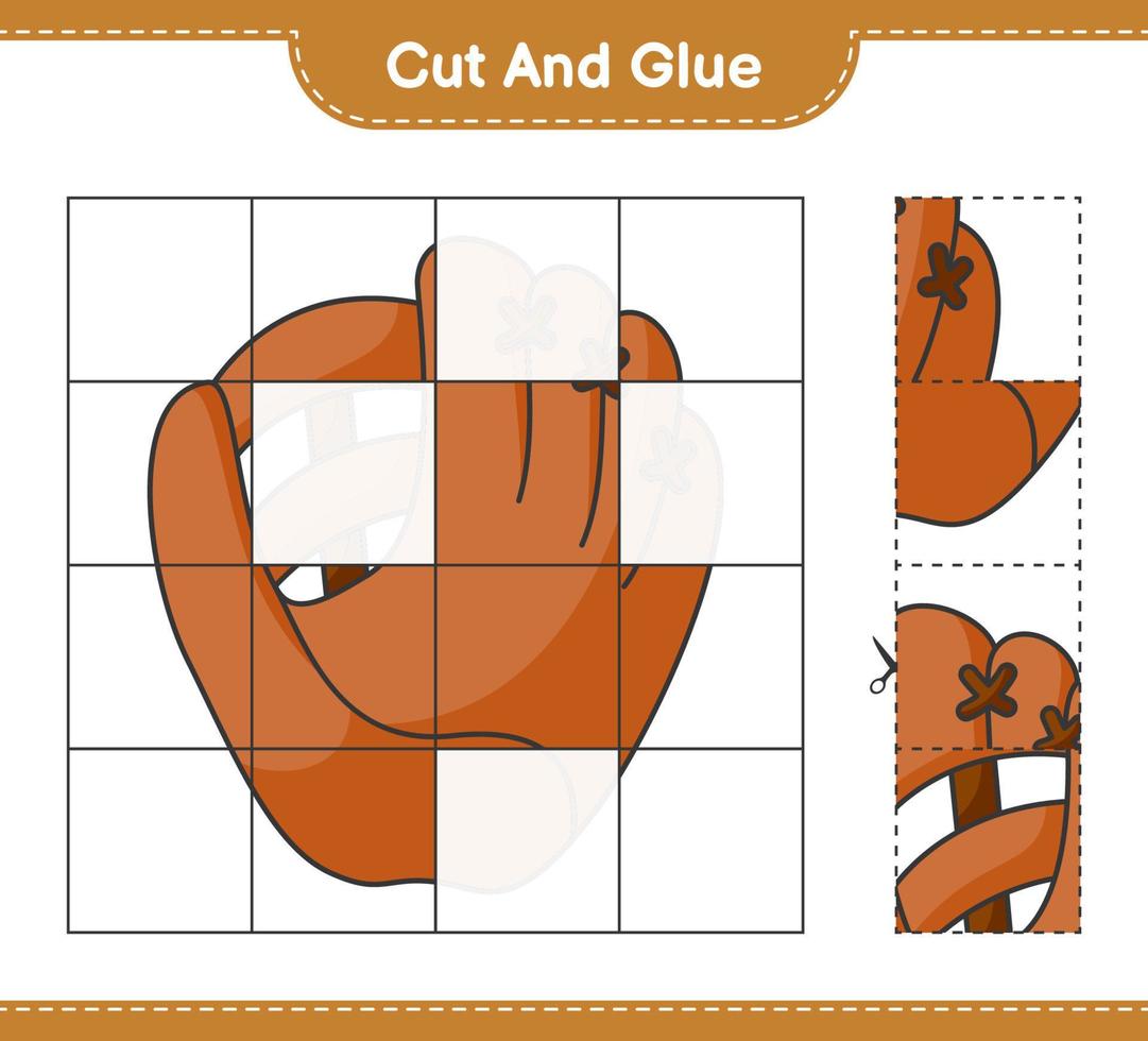 Cut and glue, cut parts of Baseball Glove and glue them. Educational children game, printable worksheet, vector illustration