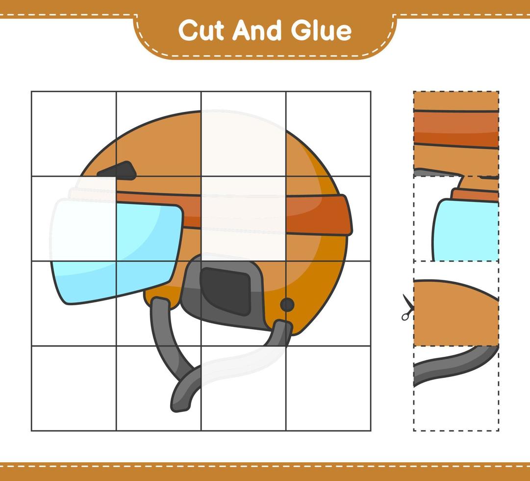 Cut and glue, cut parts of Hockey Helmet and glue them. Educational children game, printable worksheet, vector illustration