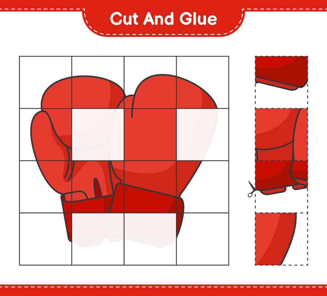Cut and glue, cut parts of Boxing Gloves and glue them. Educational children game, printable worksheet, vector illustration