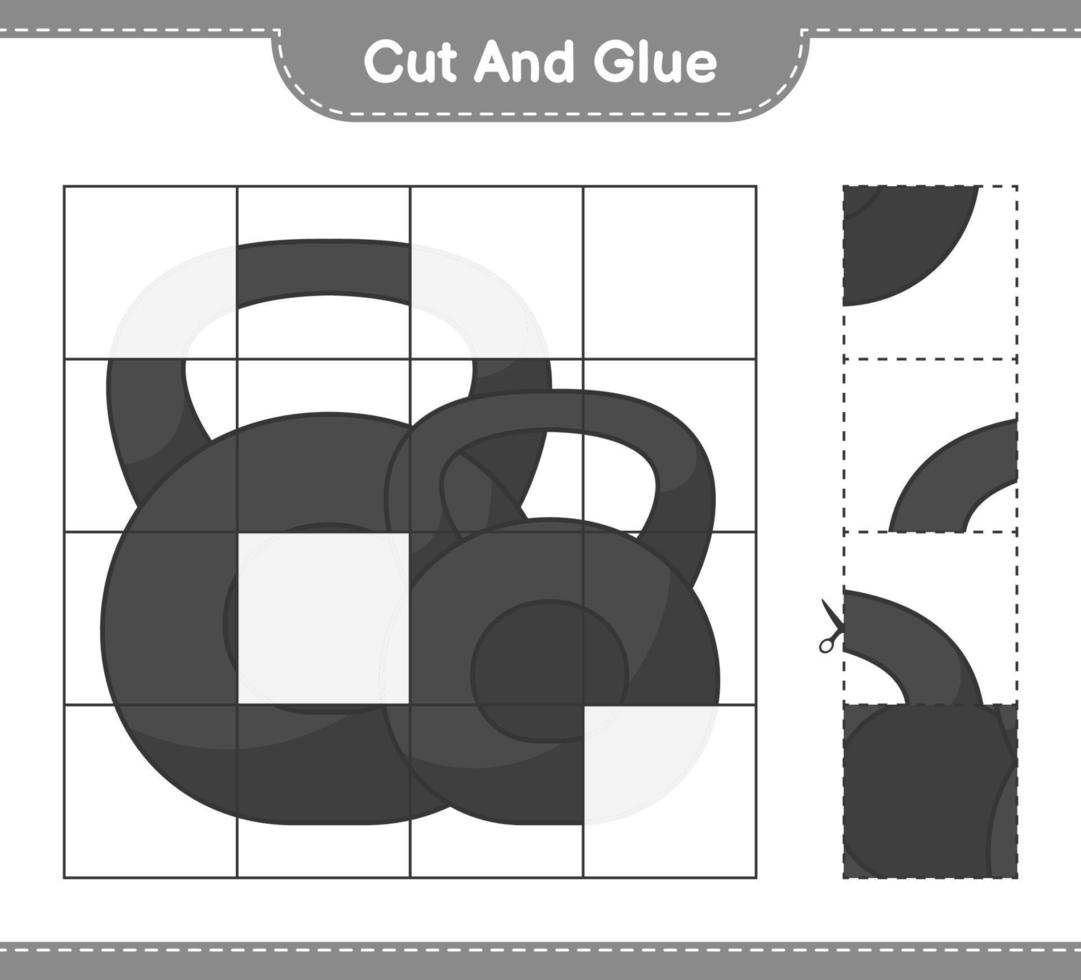 corta y pega, corta partes de mancuernas y pégalas. juego educativo para niños, hoja de cálculo imprimible, ilustración vectorial vector