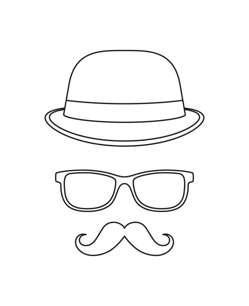 página para colorear con bigote, sombrero y gafas para niños vector