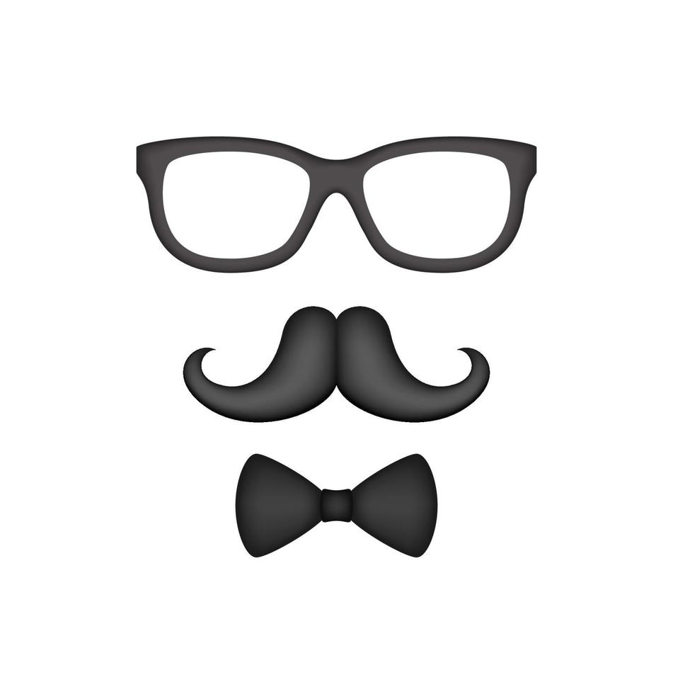 bigote, pajarita y gafas aislado sobre fondo blanco. vector