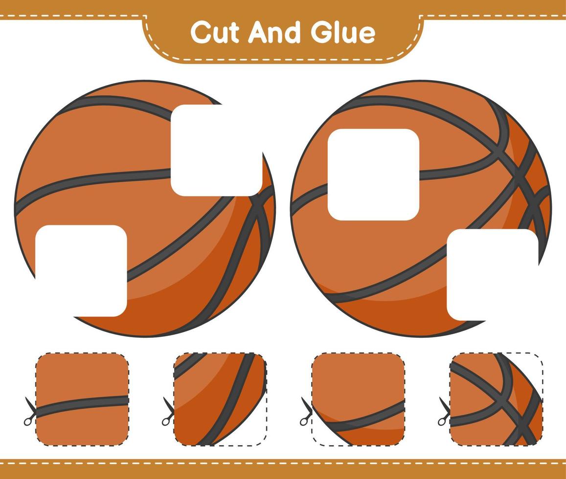 corta y pega, corta partes de baloncesto y pégalas. juego educativo para niños, hoja de cálculo imprimible, ilustración vectorial vector