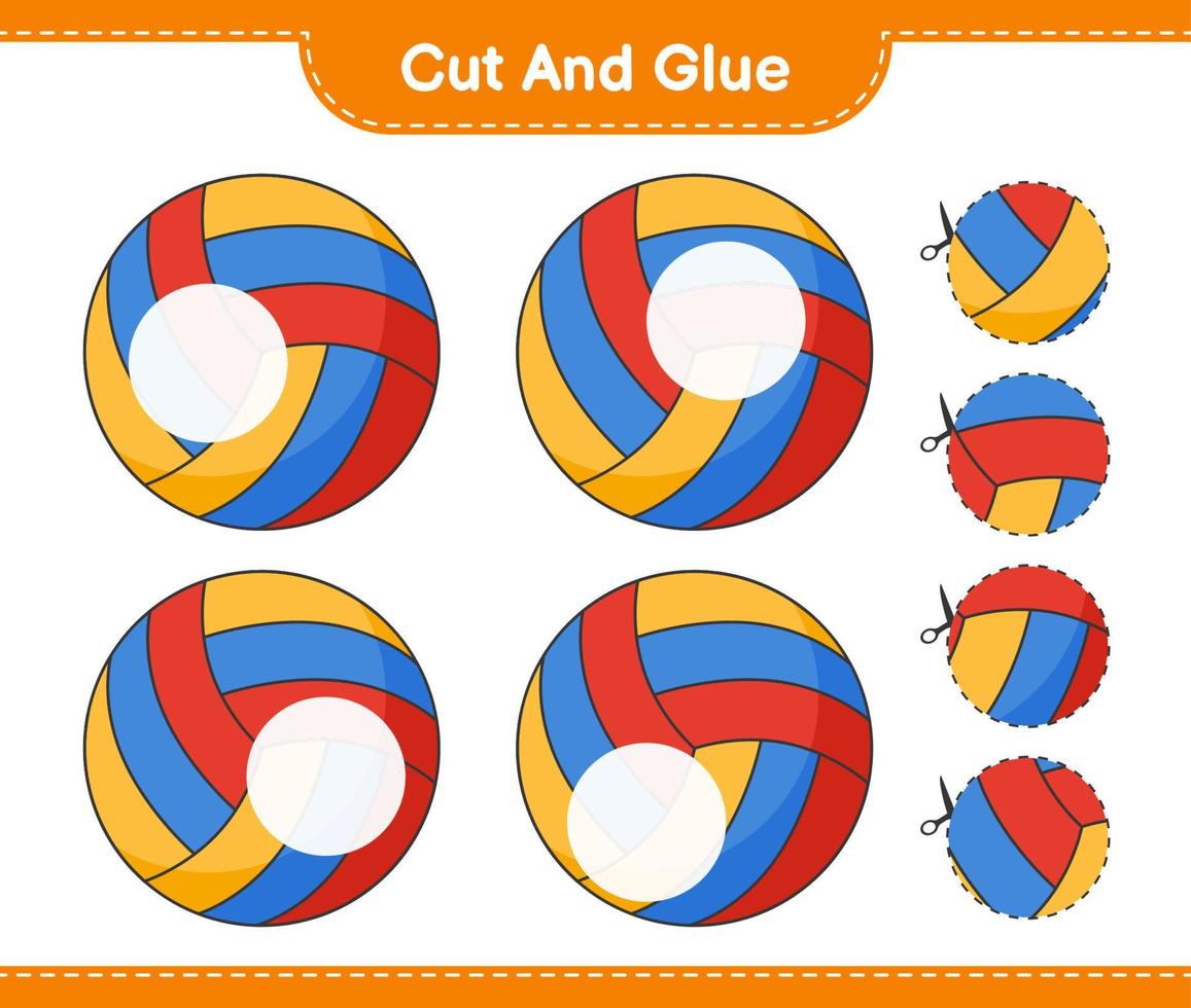 Cut and glue, cut parts of Volleyball and glue them. Educational children game, printable worksheet, vector illustration