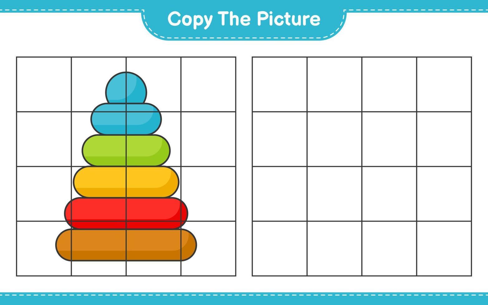 Copy the picture, copy the picture of Pyramid Toy using grid lines. Educational children game, printable worksheet, vector illustration