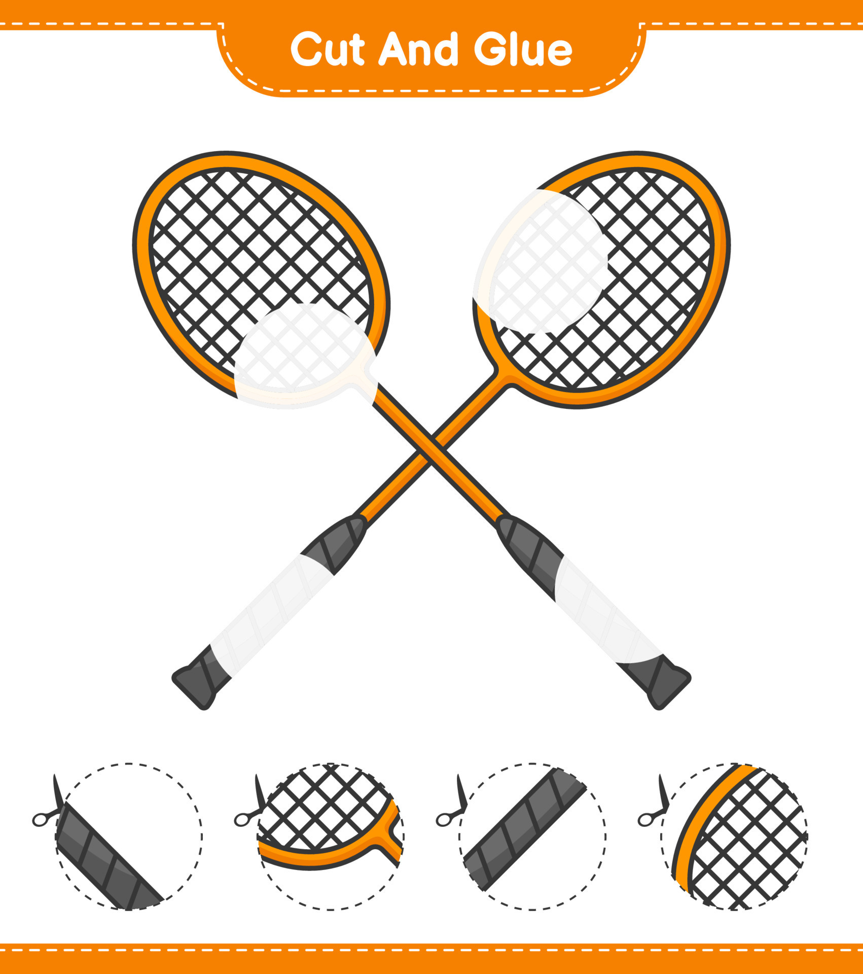 Cut and glue, cut parts of Badminton Rackets and glue them. Educational