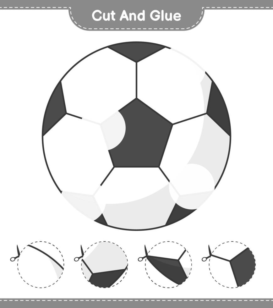 corta y pega, corta partes del balón de fútbol y pégalas. juego educativo para niños, hoja de cálculo imprimible, ilustración vectorial vector