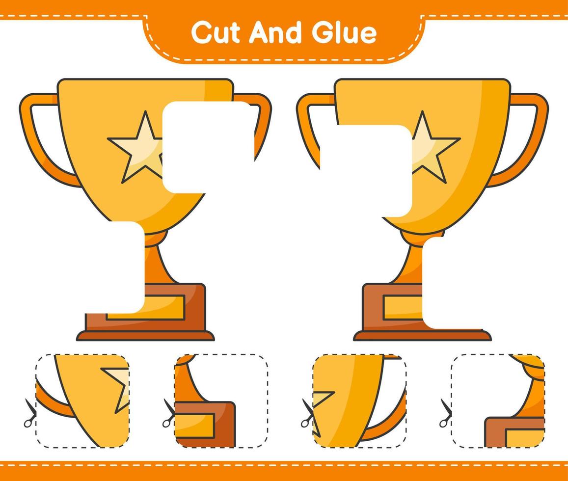 Cut and glue, cut parts of Trophy and glue them. Educational children game, printable worksheet, vector illustration