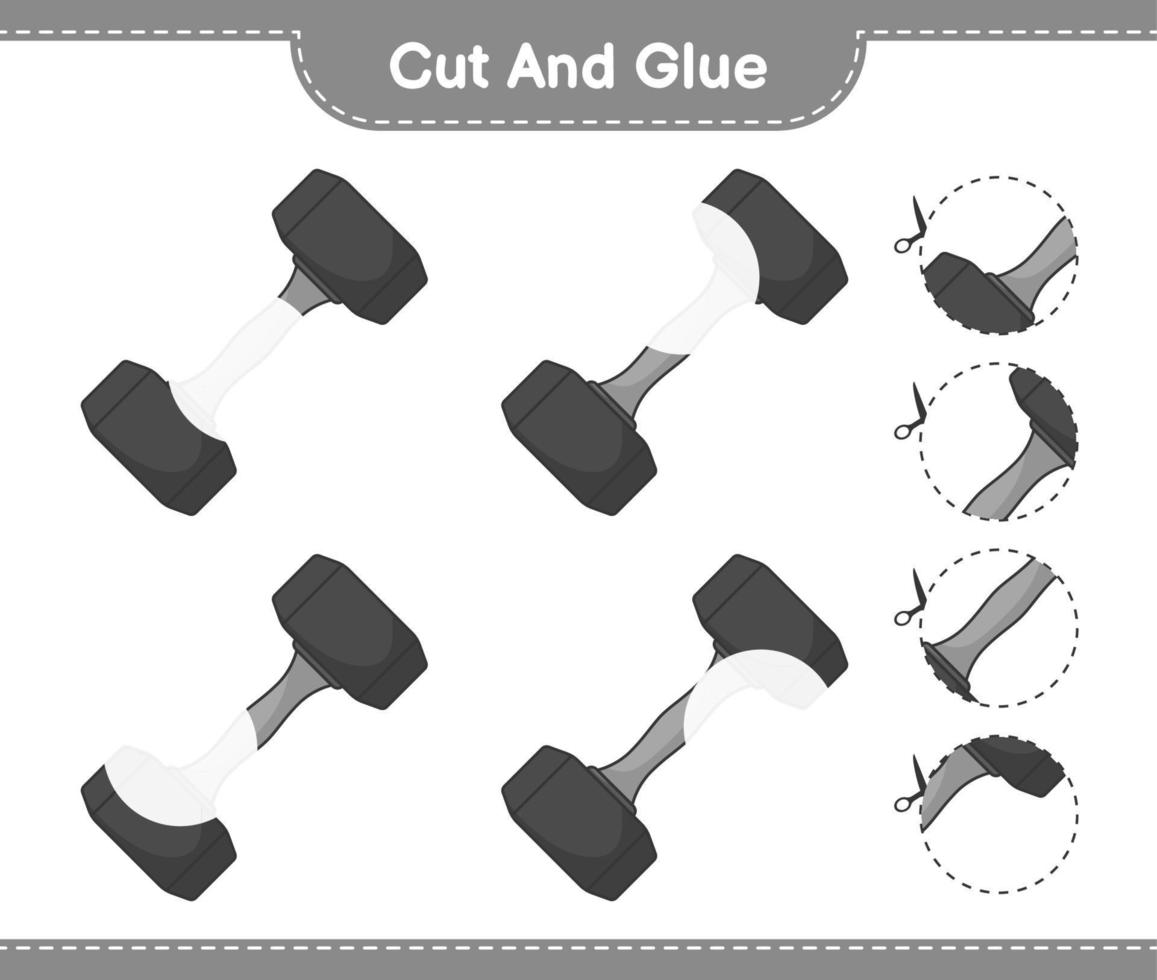 Cut and glue, cut parts of Dumbbell and glue them. Educational children game, printable worksheet, vector illustration