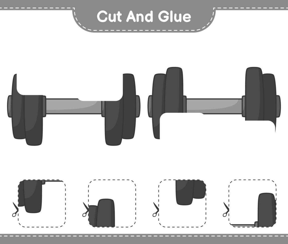 Cut and glue, cut parts of Dumbbell and glue them. Educational children game, printable worksheet, vector illustration