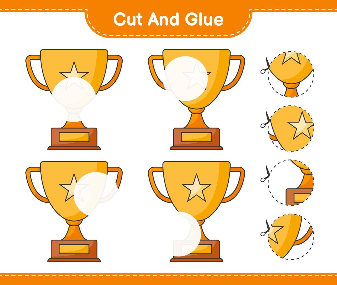 Cut and glue, cut parts of Trophy and glue them. Educational children game, printable worksheet, vector illustration