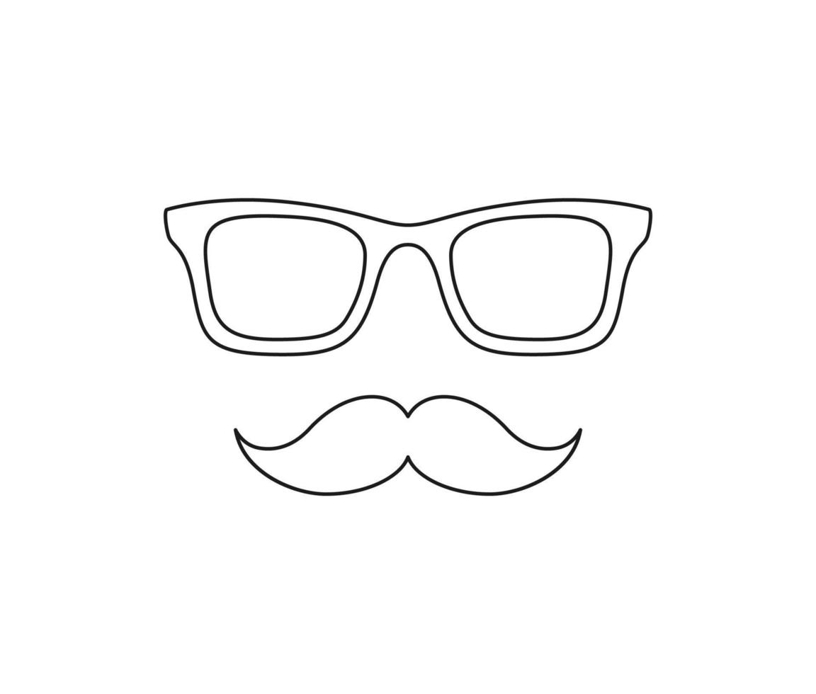 Coloring page with Mustache and Glasses for kids vector