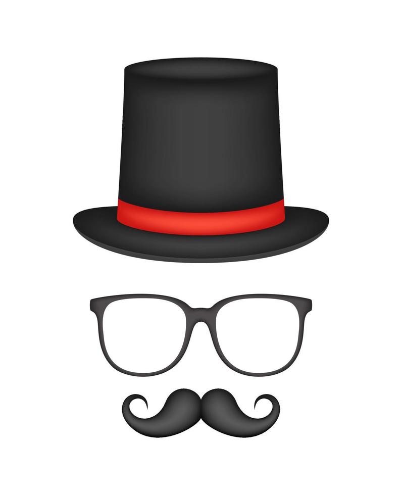 bigote, sombrero y gafas aislado sobre fondo blanco. vector