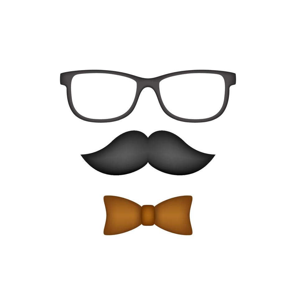 bigote, pajarita y gafas aislado sobre fondo blanco. vector