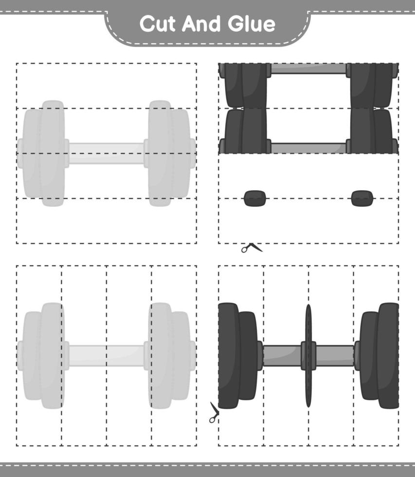 Cut and glue, cut parts of Dumbbell and glue them. Educational children game, printable worksheet, vector illustration