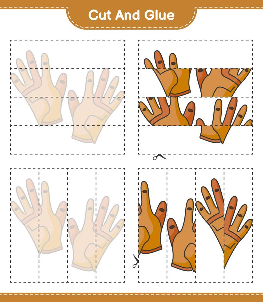 corta y pega, corta partes de guantes de golf y pégalas. juego educativo para niños, hoja de cálculo imprimible, ilustración vectorial vector