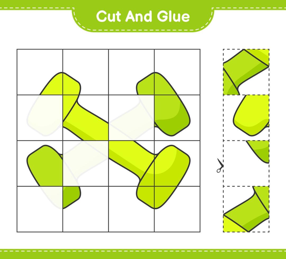 Cut and glue, cut parts of Dumbbell and glue them. Educational children game, printable worksheet, vector illustration