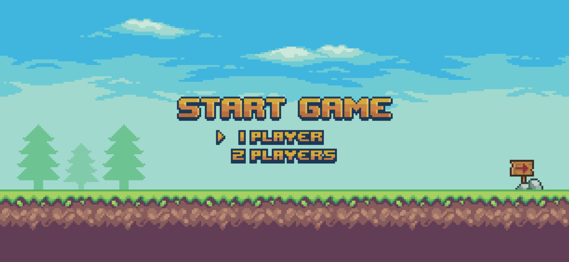 Pixel art 8bit game home screen. Start Game Landscape game background  9955660 Vector Art at Vecteezy