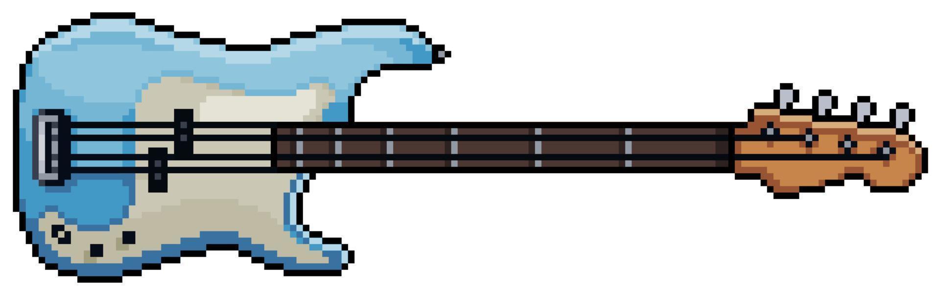 Pixel Art Guitar musical instrument. 8bit game item on white background vector