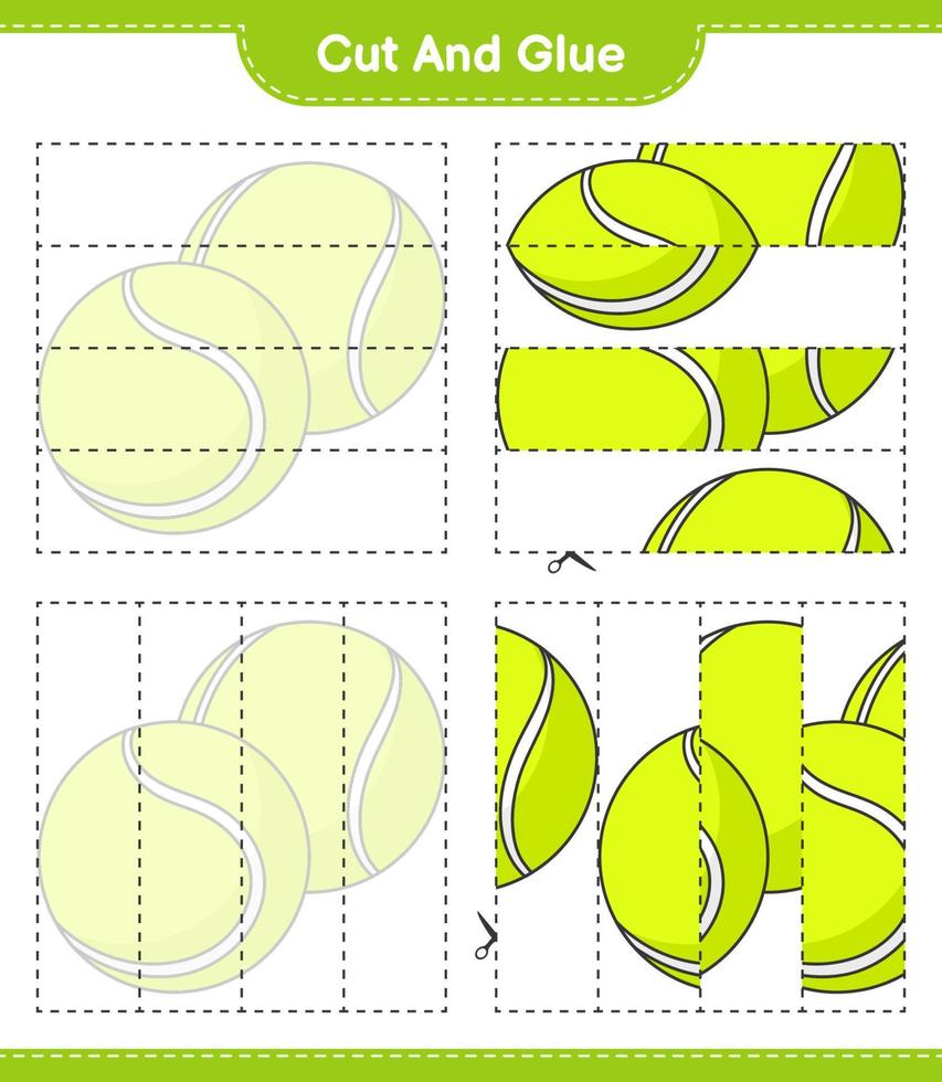 Cut and glue, cut parts of Tennis Ball and glue them. Educational children game, printable worksheet, vector illustration
