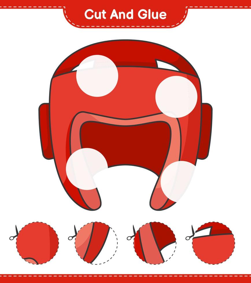 Cut and glue, cut parts of Boxing Helmet and glue them. Educational children game, printable worksheet, vector illustration