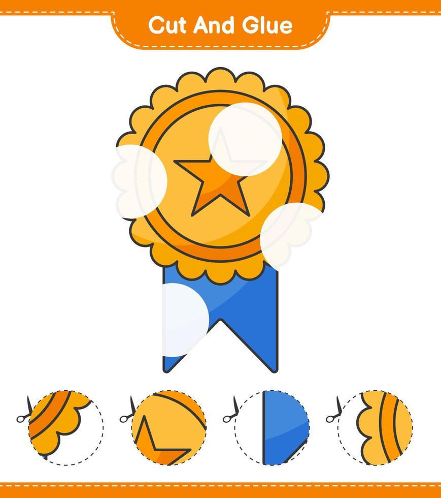 cortar y pegar, cortar partes del trofeo y pegarlas. juego educativo para niños, hoja de cálculo imprimible, ilustración vectorial vector