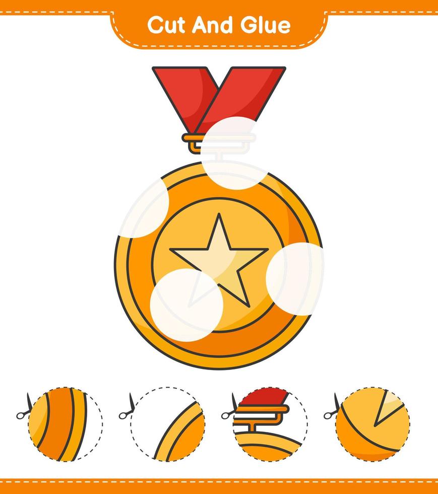 Cut and glue, cut parts of Trophy and glue them. Educational children game, printable worksheet, vector illustration